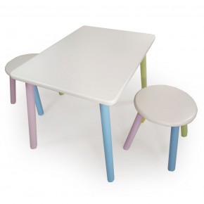 Детский комплект стол и два табурета круглых  (Белый, Белый, Цветной) в Качканаре - kachkanar.mebel-74.com | фото