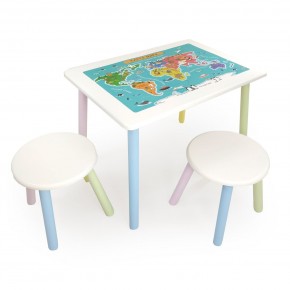 Детский комплект стол и два табурета круглых с накладкой Детский мир (Белый, Белый, Цветной) в Качканаре - kachkanar.mebel-74.com | фото