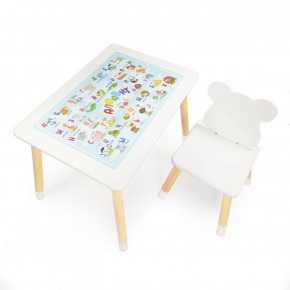 Комплект детской мебели стол и стул Мишутка с накладкой Алфавит (Белый/Белый/Береза) в Качканаре - kachkanar.mebel-74.com | фото