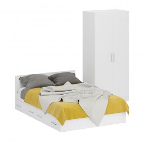 Кровать с ящиками 1400 + Шкаф 2-х створчатый Стандарт, цвет белый, ШхГхВ 143,5х203,5х70 + 90х52х200 см., сп.м. 1400х2000 мм., б/м, основание есть в Качканаре - kachkanar.mebel-74.com | фото