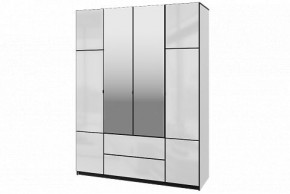 Шкаф 4-х дверный Палермо 02 с ящиками и зеркалом Белый гладкий шелк/Черный гладкий шелк в Качканаре - kachkanar.mebel-74.com | фото