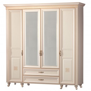 Шкаф для одежды 4-дверный с зеркалом №493 Марлен кремовый белый в Качканаре - kachkanar.mebel-74.com | фото