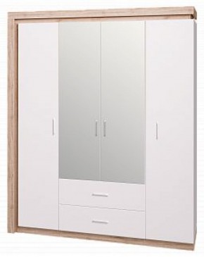 Шкаф для одежды с ящиками 4-х створчатый с зеркалом Люмен 16 в Качканаре - kachkanar.mebel-74.com | фото