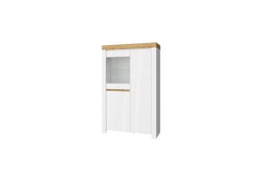 Шкаф с витриной 1V2D, TAURUS, цвет белый/дуб вотан в Качканаре - kachkanar.mebel-74.com | фото