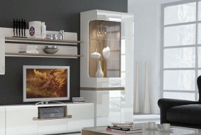 Шкаф с витриной 3D/TYP 01L, LINATE ,цвет белый/сонома трюфель в Качканаре - kachkanar.mebel-74.com | фото