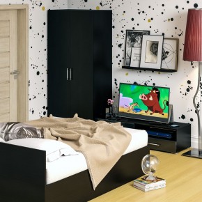 Спальня Стандарт 3-1600, цвет венге/фасады ТВ тумбы МДФ чёрный глянец, сп.м. 1600х2000 мм., без матраса, основание есть в Качканаре - kachkanar.mebel-74.com | фото